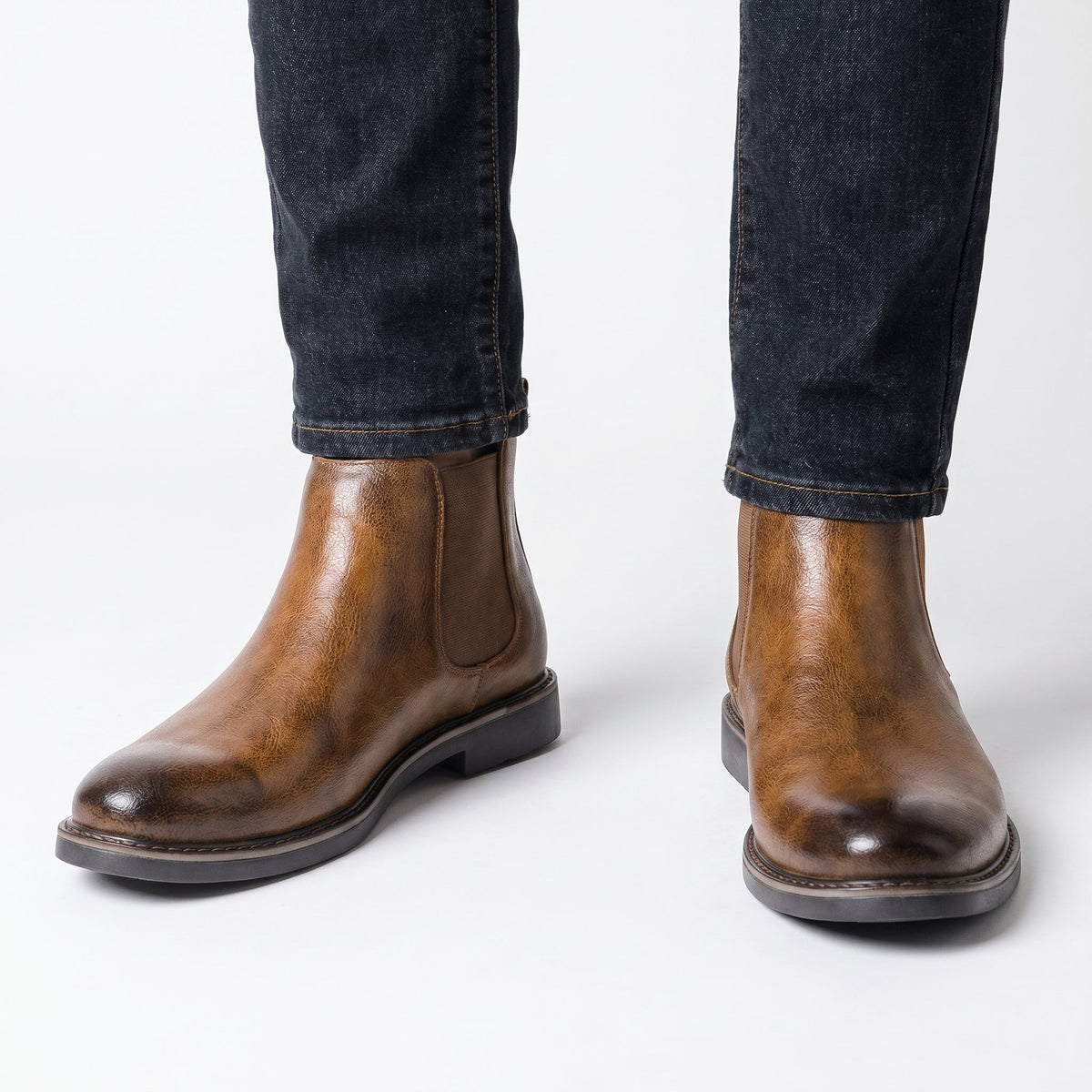 Men's Chelsea Boots – Leather-Look Elastic Side Pull-On