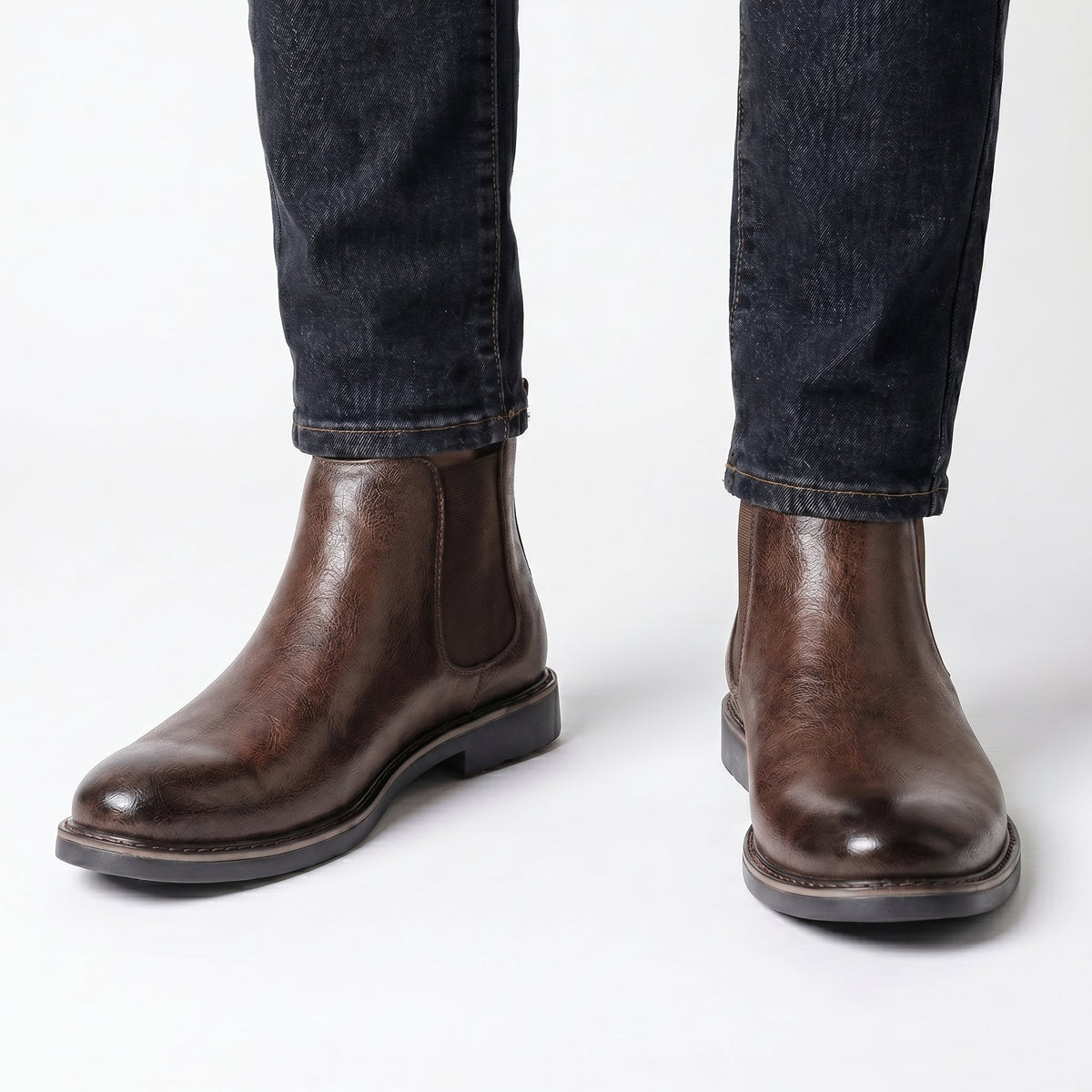 Men's Chelsea Boots – Leather-Look Elastic Side Pull-On