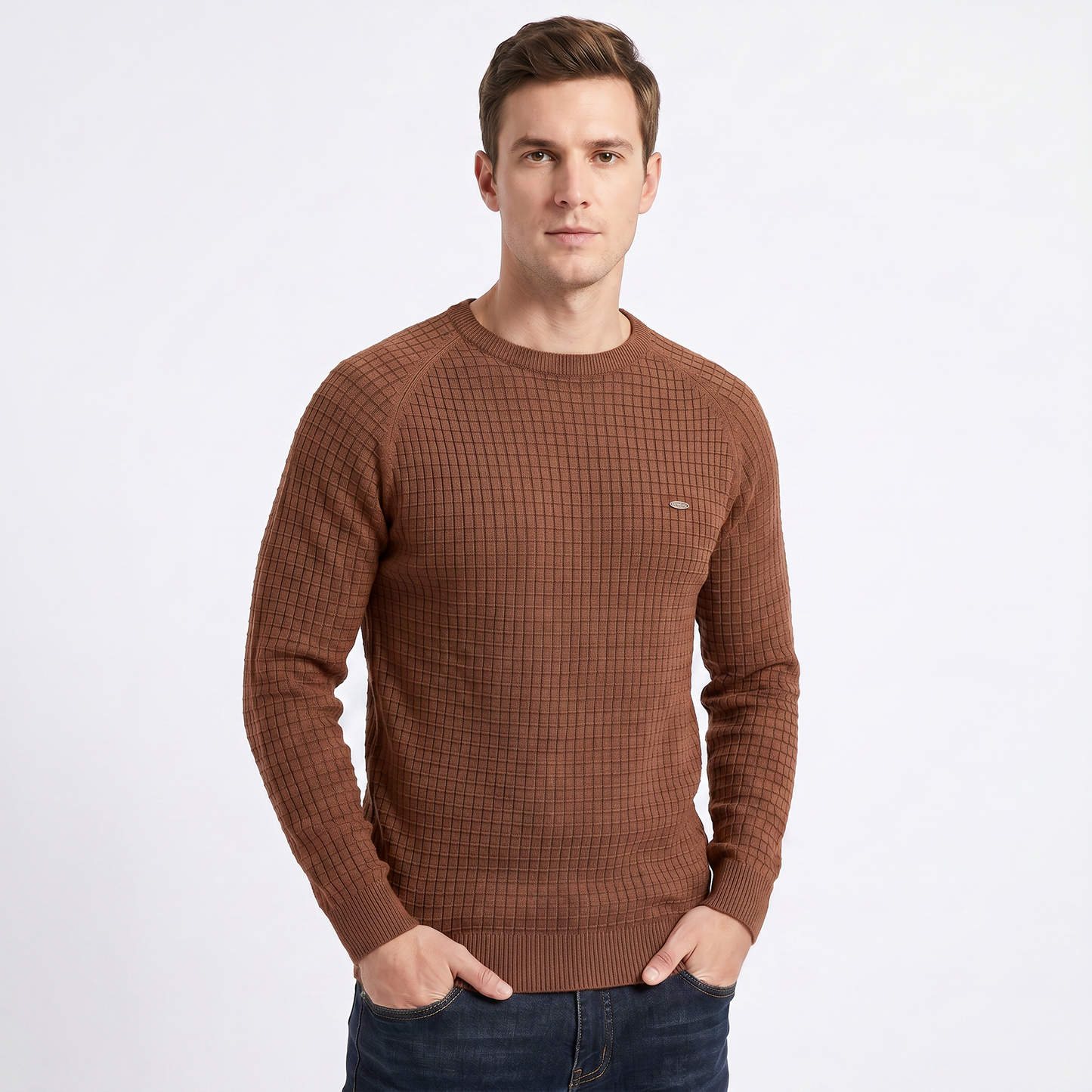 Men's Crew Neck Sweater – Waffle Knit Raglan Sleeve