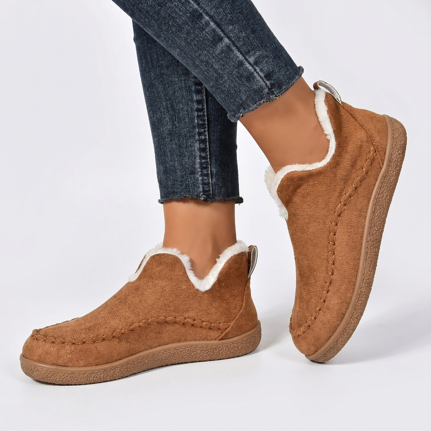 Women's Orthopedic Faux Fur Lined Suede Slip-On Ankle Boots Moccasin Flat Winter Shoes