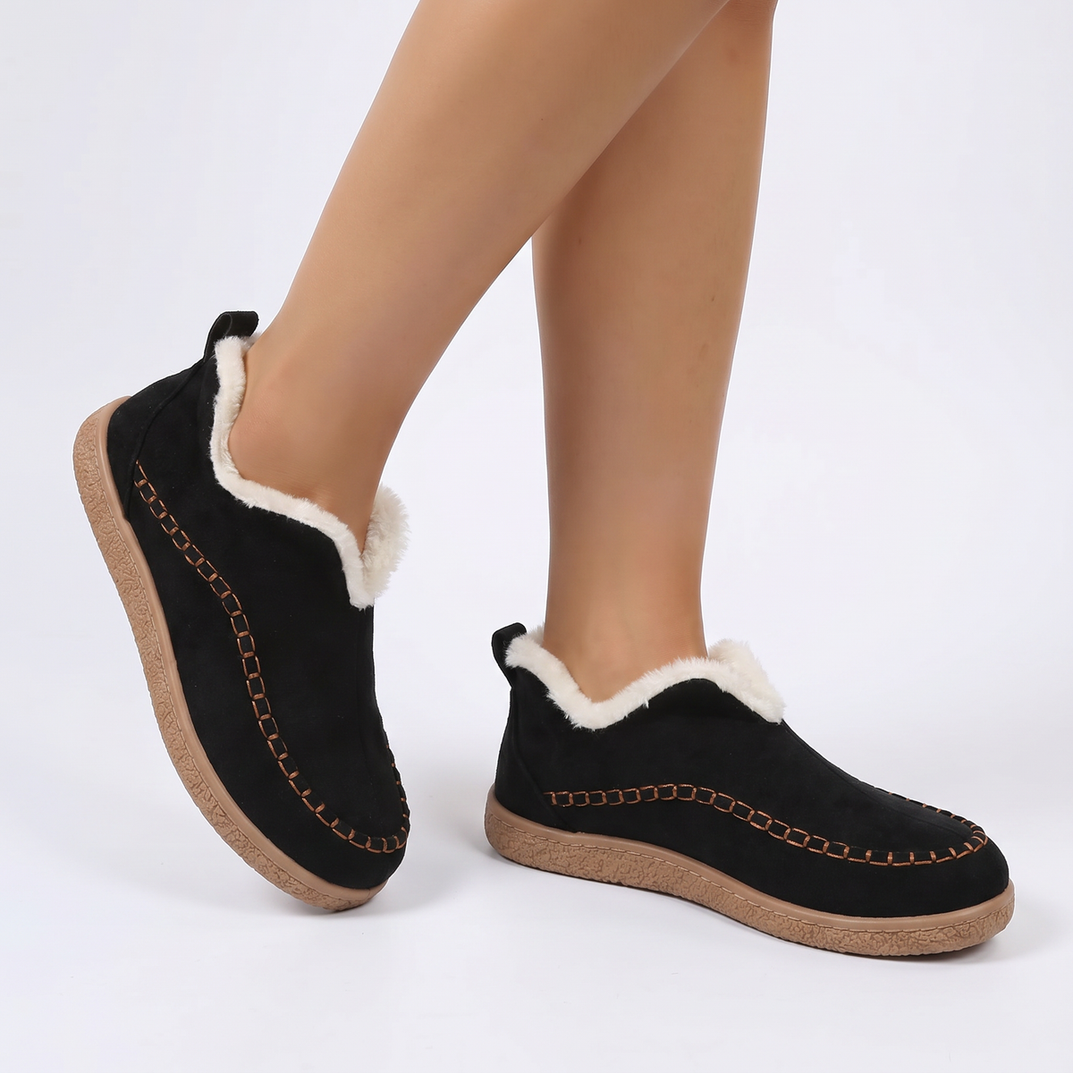 Women's Orthopedic Faux Fur Lined Suede Slip-On Ankle Boots Moccasin Flat Winter Shoes