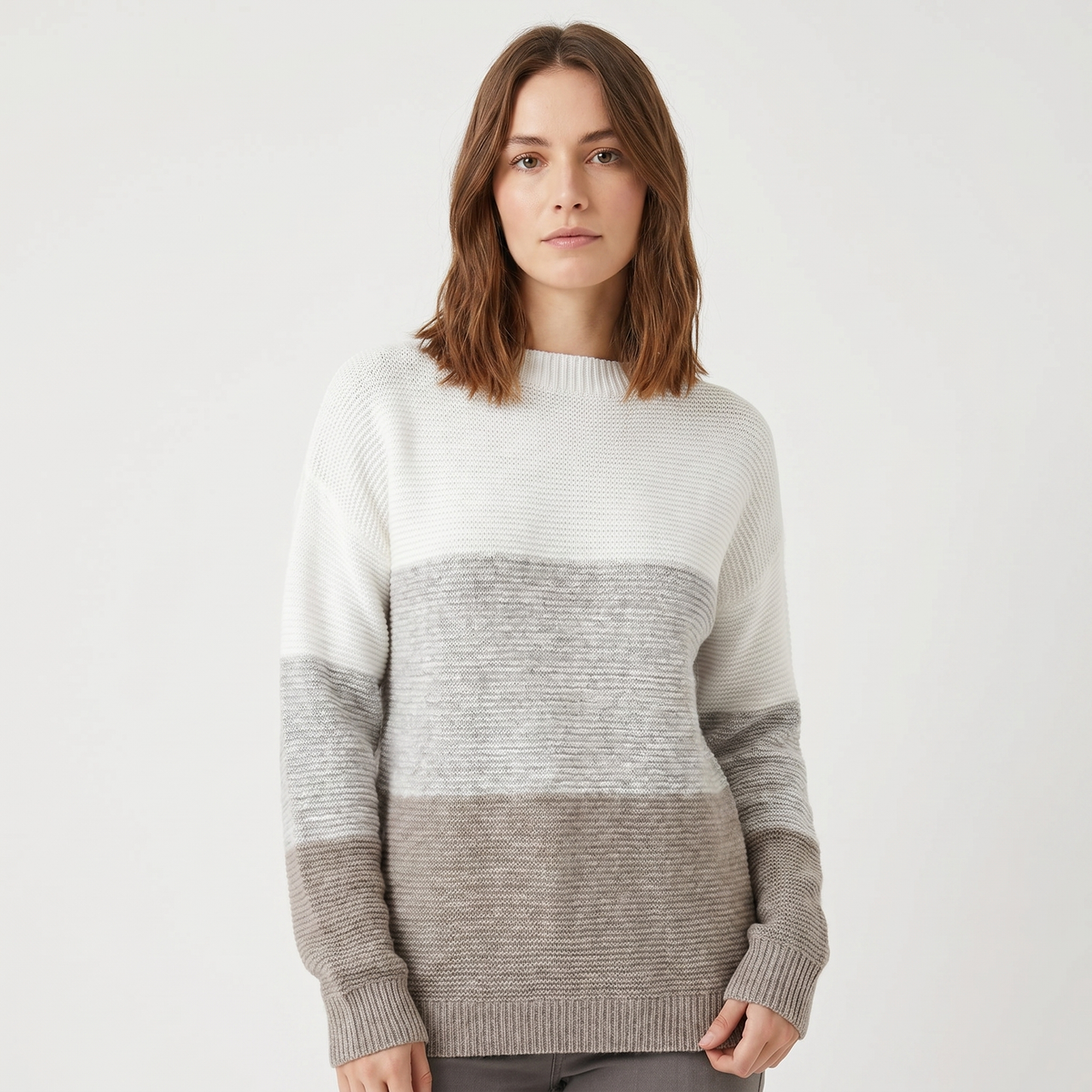 Women's Color Block Knit Sweater Boat Neck Long Sleeve Relaxed Fit Pullover