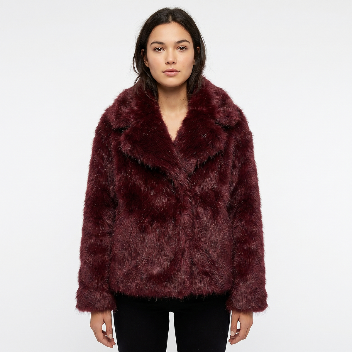 Women's Faux-Fur Short Coat Oversized Collar Cropped Fluffy Jacket Winter