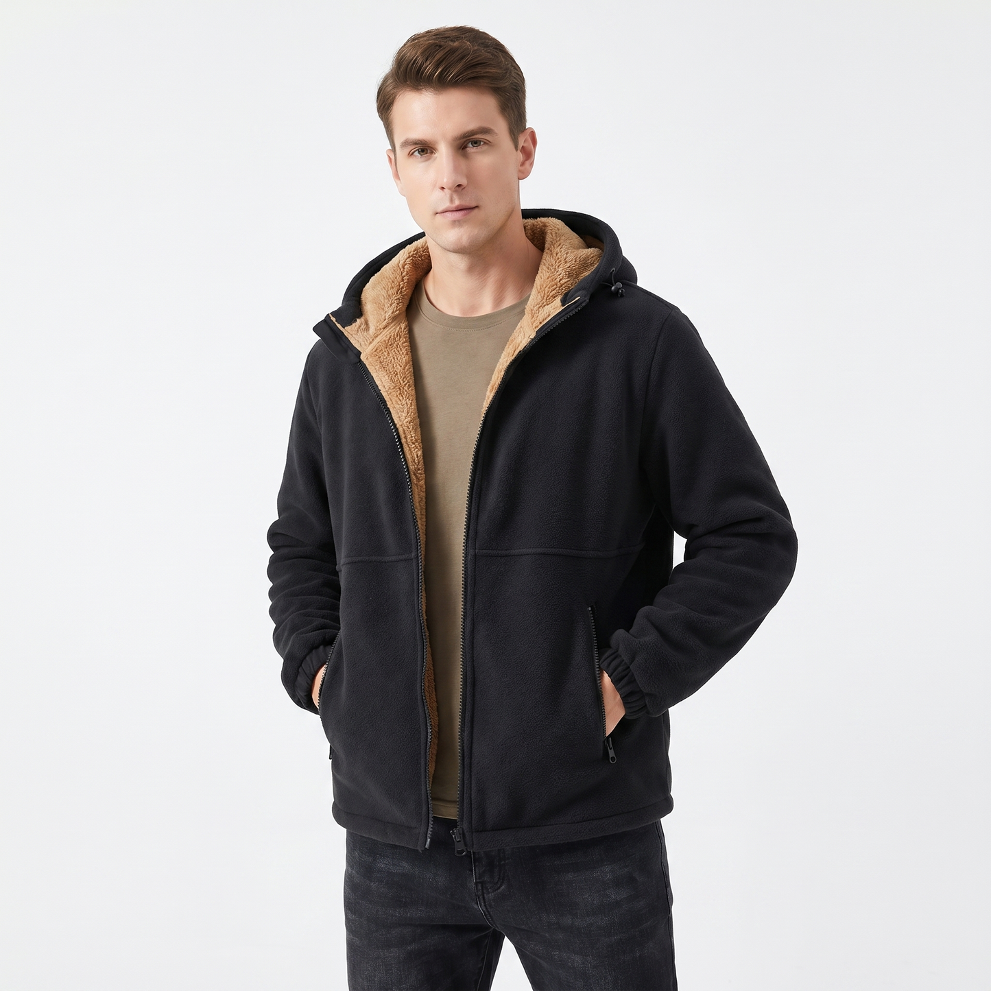 Men's Sherpa Lined Fleece Hoodie Jacket Full Zip Winter Casual Coat