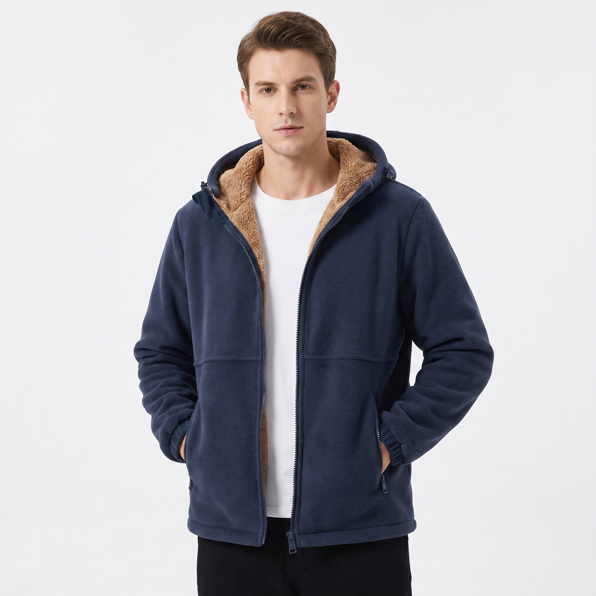Men's Sherpa Lined Fleece Hoodie Jacket Full Zip Winter Casual Coat