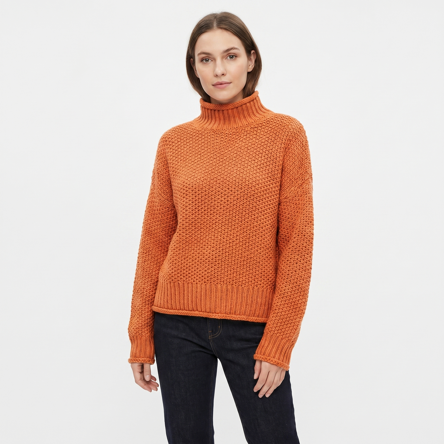 Women's Chunky Knit Mock Neck Sweater Oversized Waffle Stitch Pullover Sweater