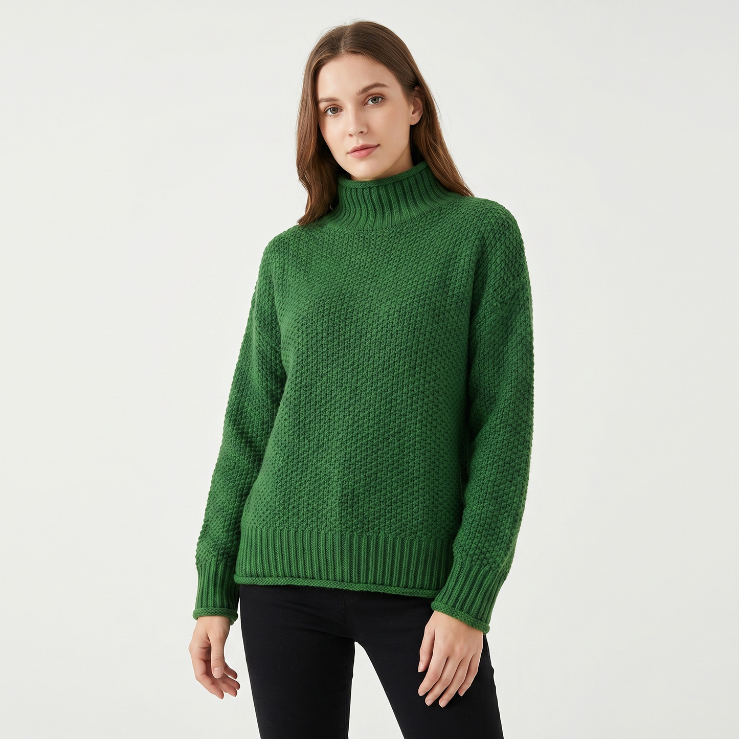 Women's Chunky Knit Mock Neck Sweater Oversized Waffle Stitch Pullover Sweater