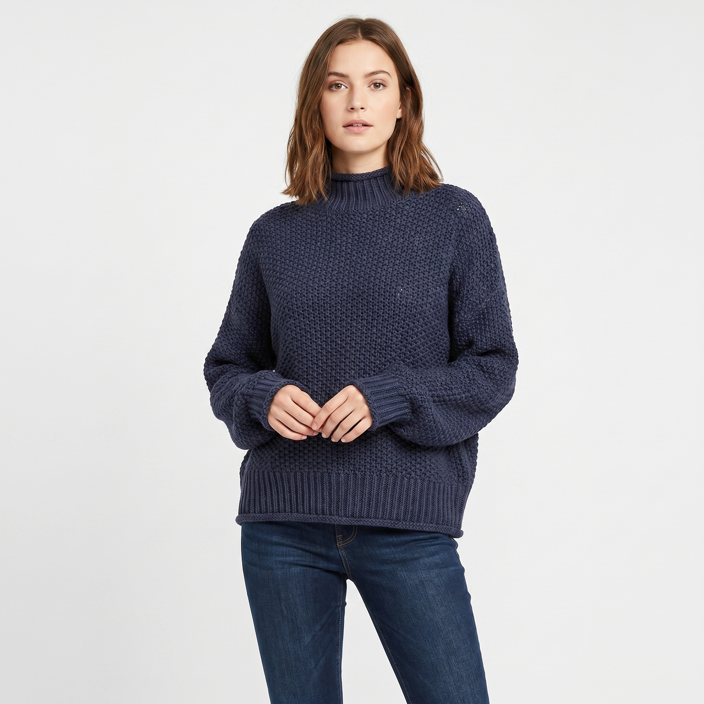 Women's Chunky Knit Mock Neck Sweater Oversized Waffle Stitch Pullover Sweater