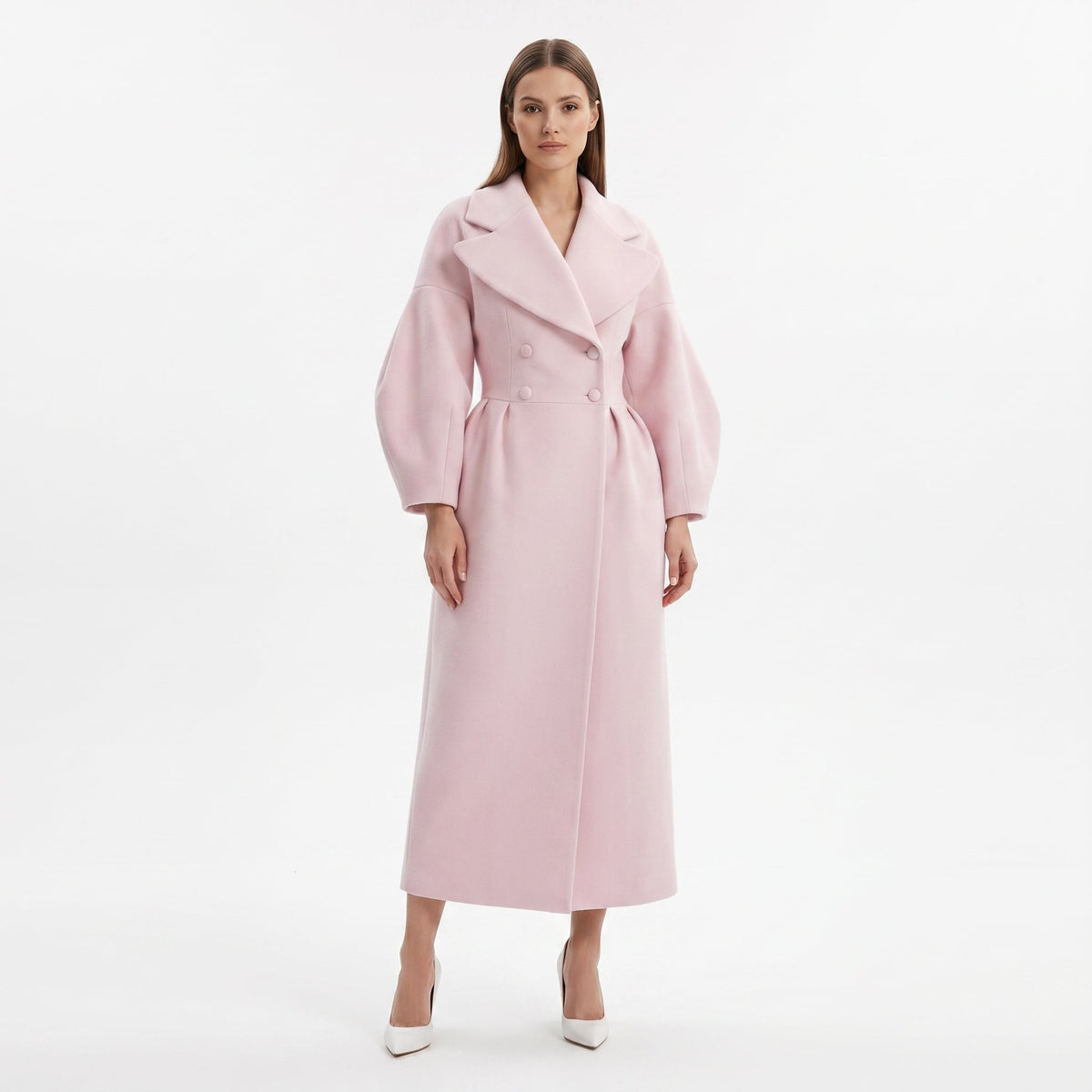 Women's Longline Wrap Coat Oversized Notch Lapel Balloon Sleeve Maxi Occasion