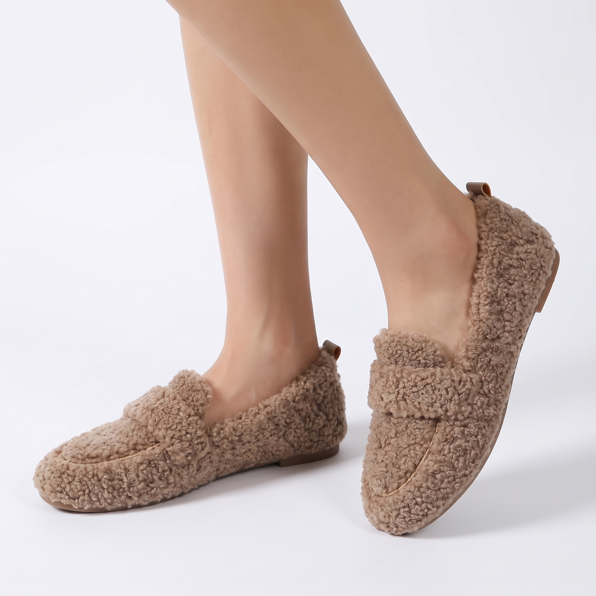 Women's Fluffy Faux Fur Loafers Slip On Flat Cozy Teddy Shoes Winter Moccasins