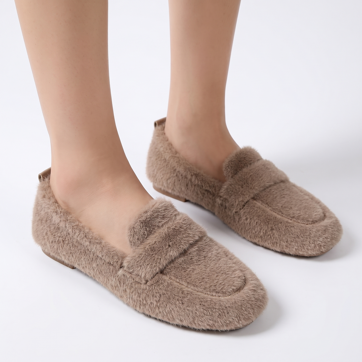 Women's Fluffy Faux Fur Loafers Slip On Flat Cozy Teddy Shoes Winter Moccasins