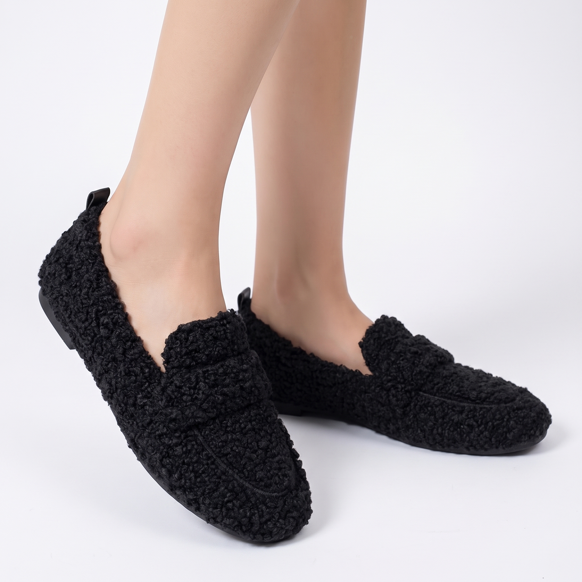 Women's Fluffy Faux Fur Loafers Slip On Flat Cozy Teddy Shoes Winter Moccasins
