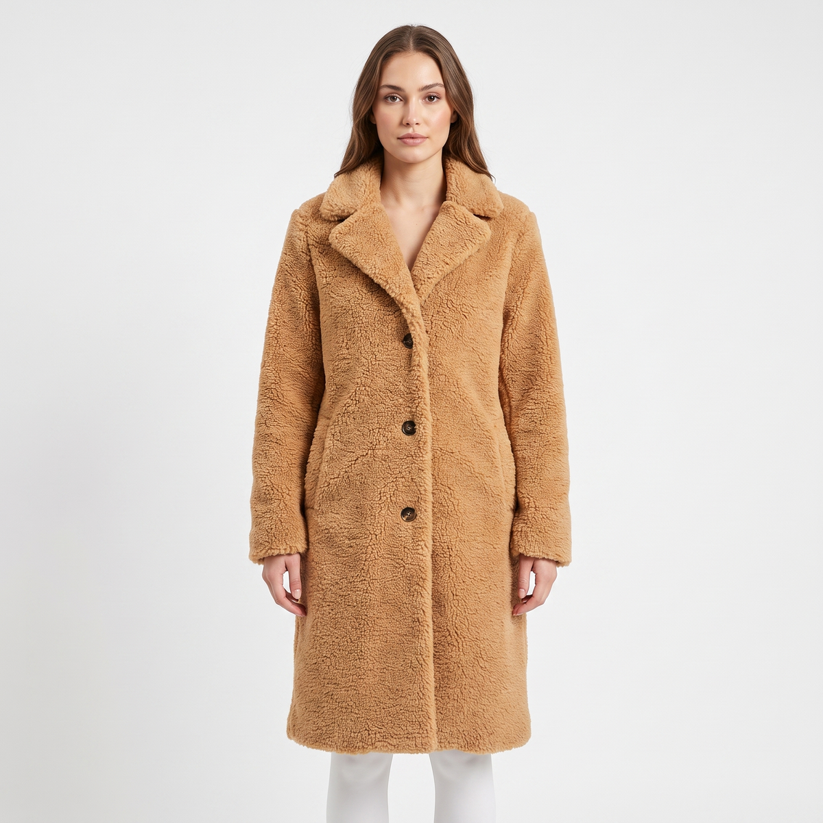 Women's Teddy Bear Coat Faux Shearling Button Up Lapel Long Warm Winter Jacket