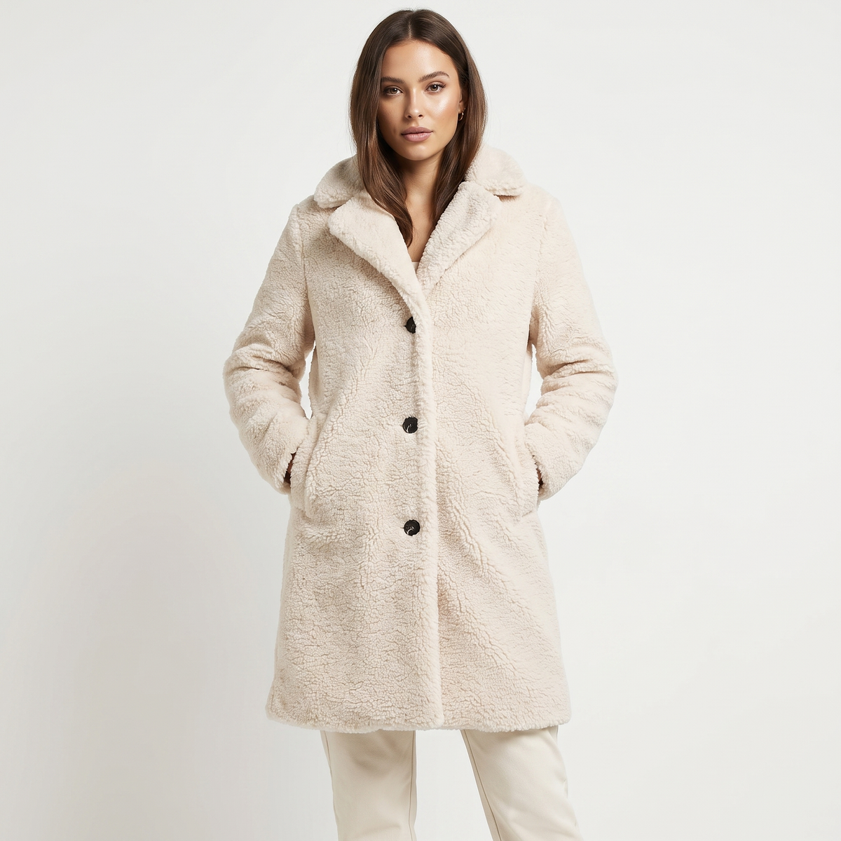 Women's Teddy Bear Coat Faux Shearling Button Up Lapel Long Warm Winter Jacket