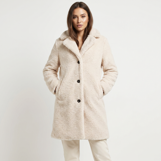 Women's Teddy Bear Coat Faux Shearling Button Up Lapel Long Warm Winter Jacket