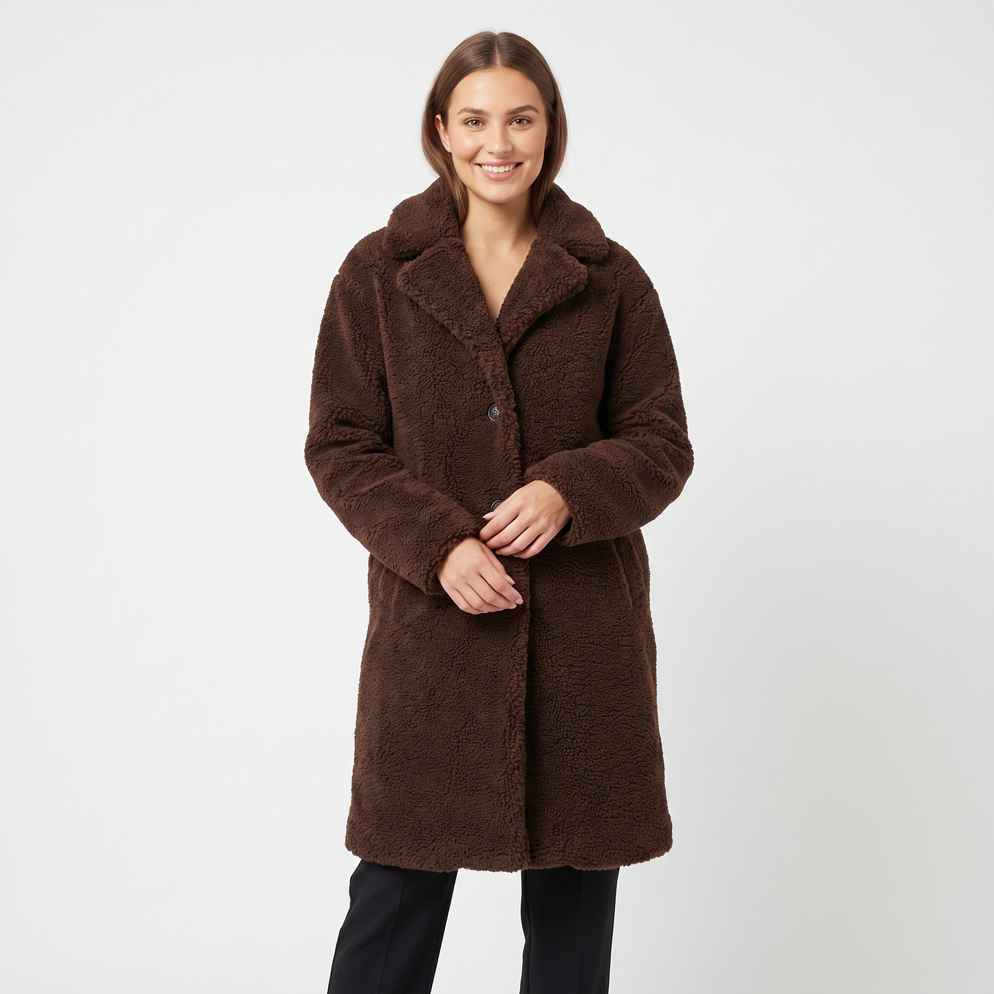 Women's Teddy Bear Coat Faux Shearling Button Up Lapel Long Warm Winter Jacket