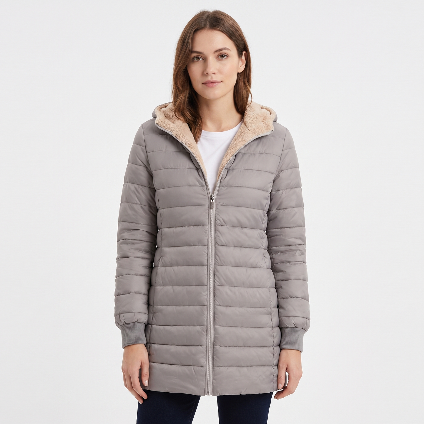 Women's Glossy Quilted Puffer Coat Sherpa Lined Hood Long Padded Winter Jacket