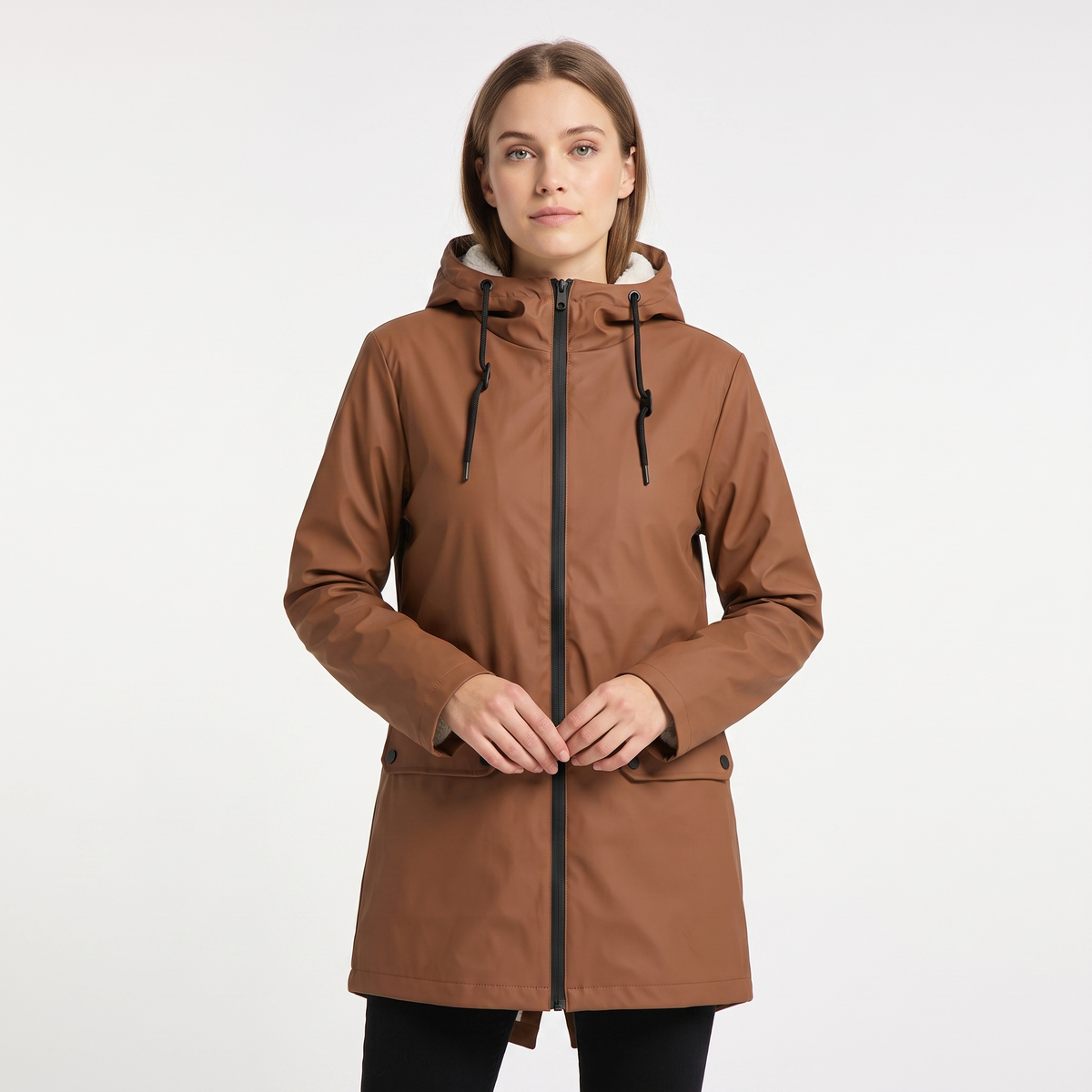Women's Sherpa Lined Waterproof Rain Jacket Hooded Fleece Zip-Up Coat