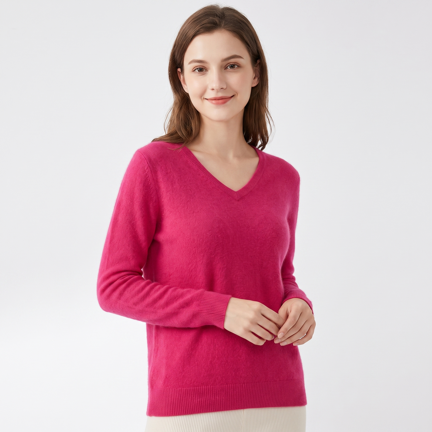 Women's Soft Fluffy Knit V-Neck Sweater Relaxed Fit Long Sleeve Casual Pullover Top