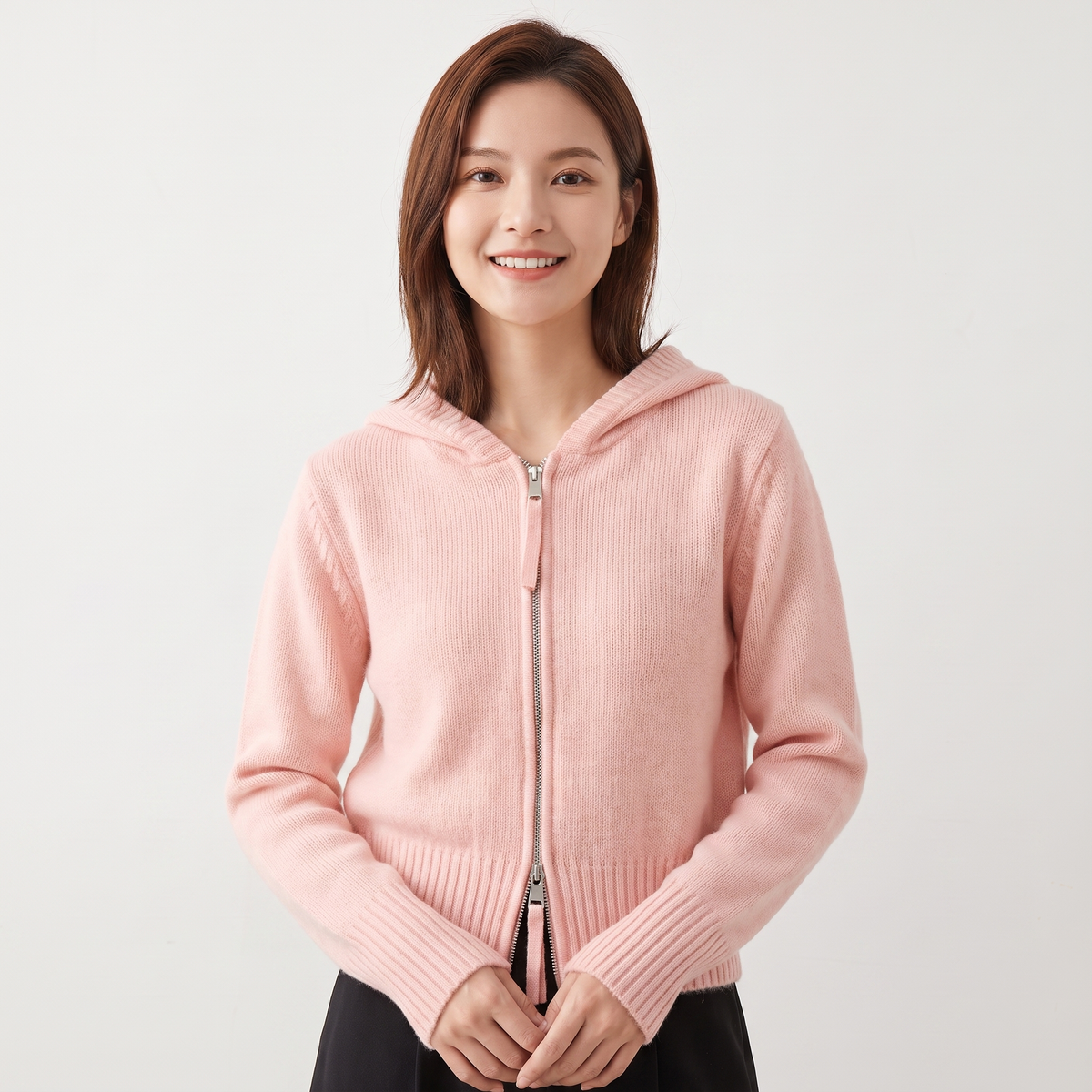 Women's Fluffy Knit Zip-Up Hoodie Cardigan Oversized Soft Hooded Jacket