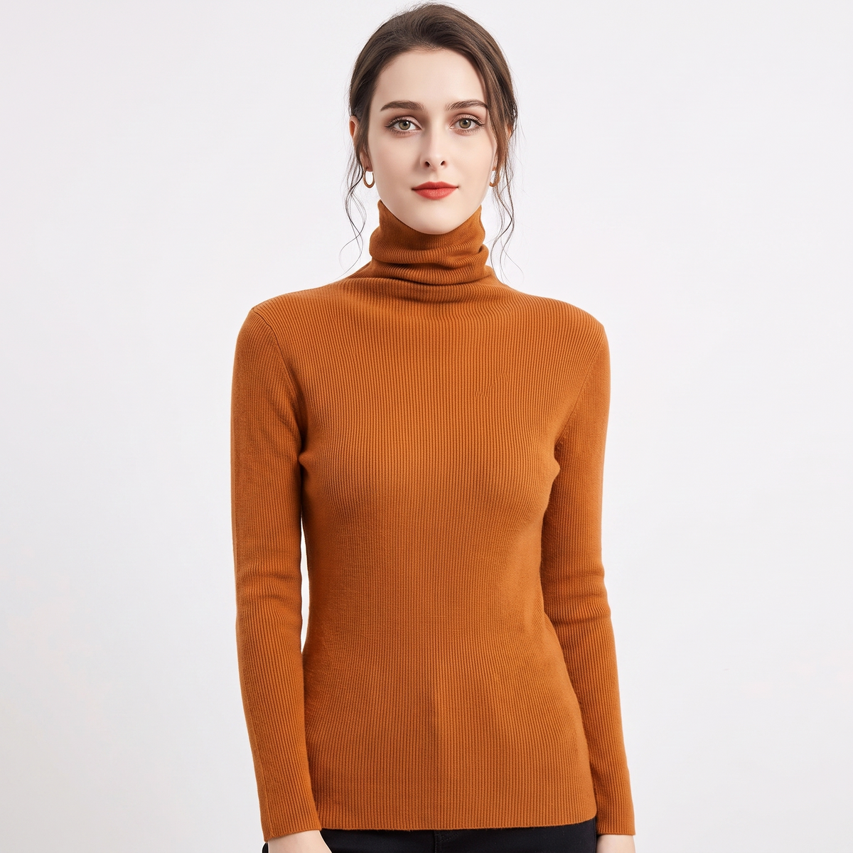 Women's Turtleneck Ribbed Knit Sweater Slim-Fit Long Sleeve Pullover