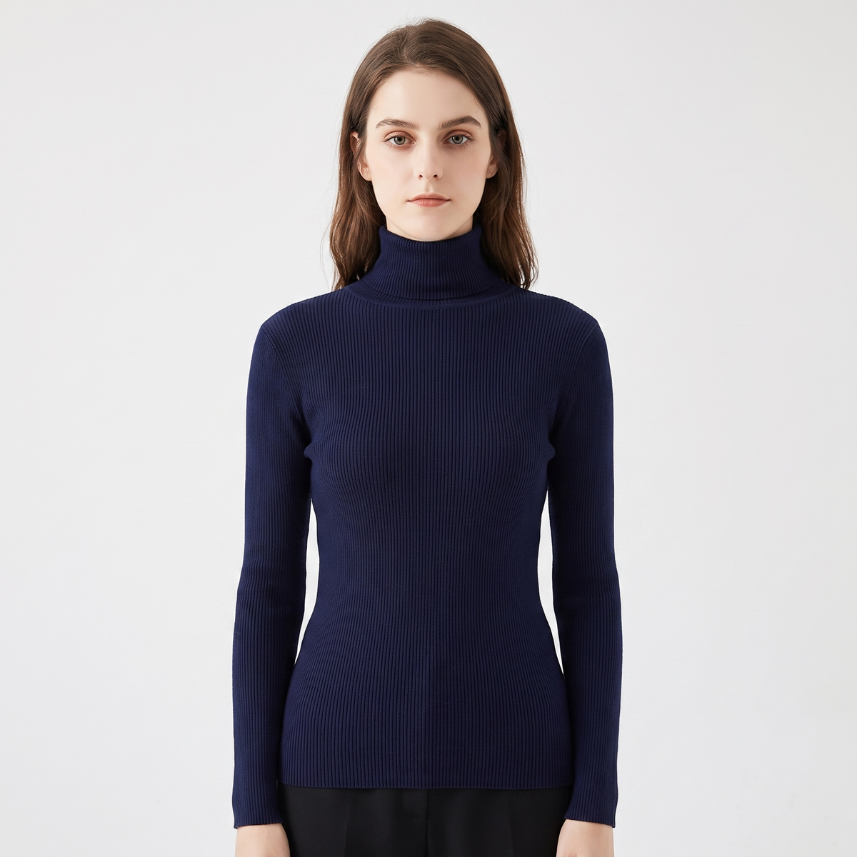 Women's Turtleneck Ribbed Knit Sweater Slim-Fit Long Sleeve Pullover