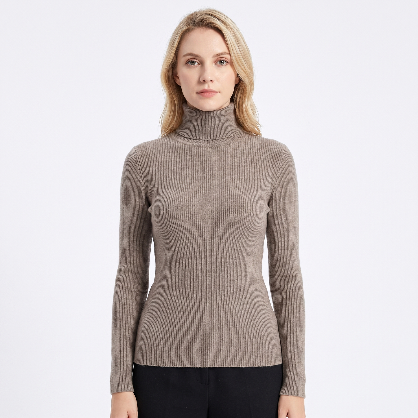Women's Turtleneck Ribbed Knit Sweater Slim-Fit Long Sleeve Pullover