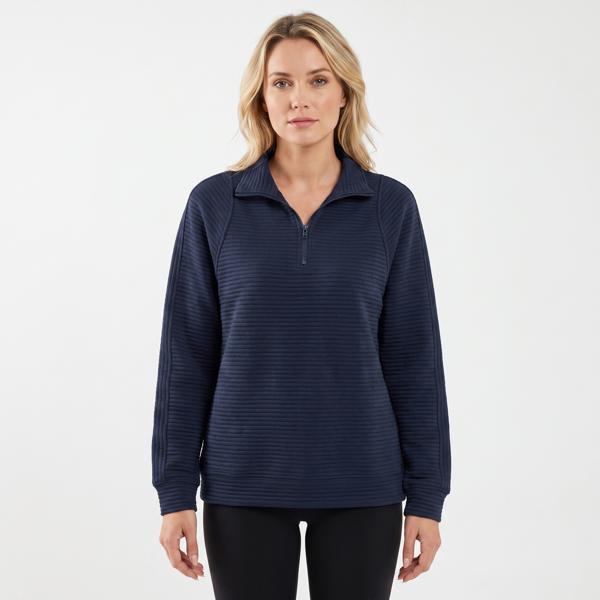 Women's Quarter-Zip Sweatshirt Textured Rib Knit Stand Collar Pullover