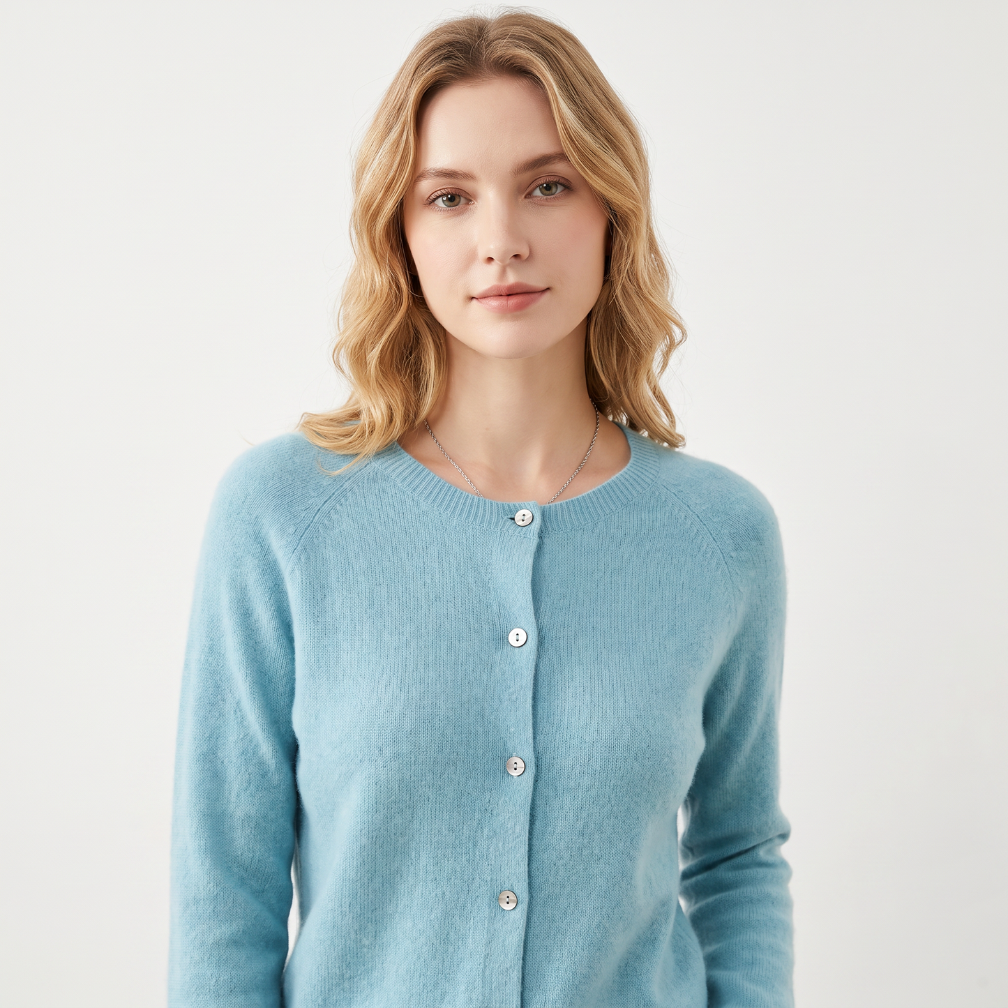 Women's Button-Front Cardigan Crew Neck Knit Sweater Slim Fit