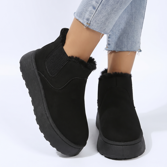 Women's Fur Lined Chelsea Boots Platform Suede Ankle Boots