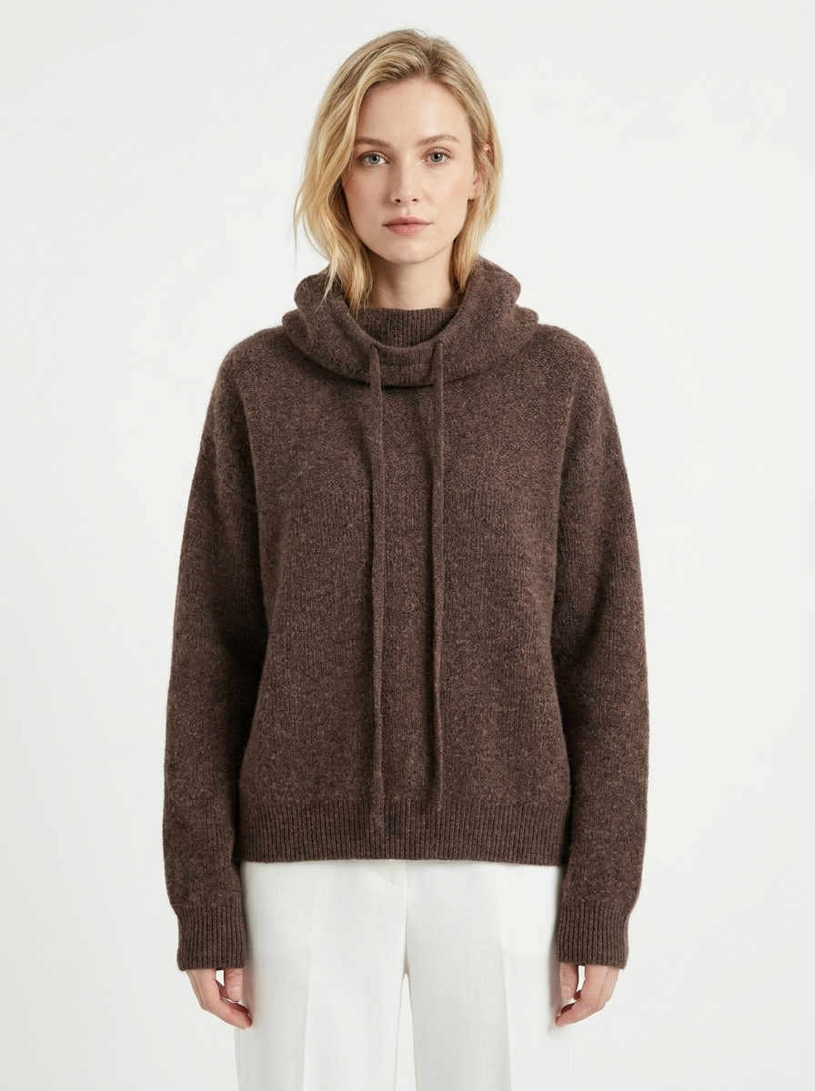 Women's Knit Hoodie Winter Sweater Drawstring Cowl-Neck Oversized