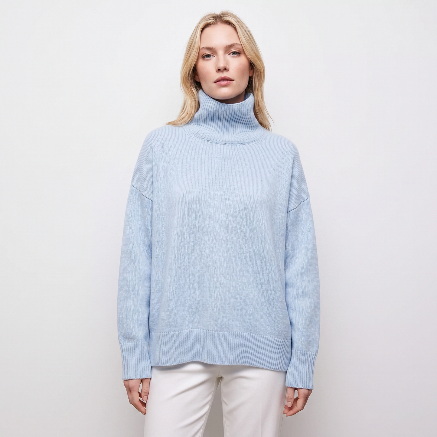 Women's Turtleneck Sweater Short Sleeve Oversized Knit Pullover