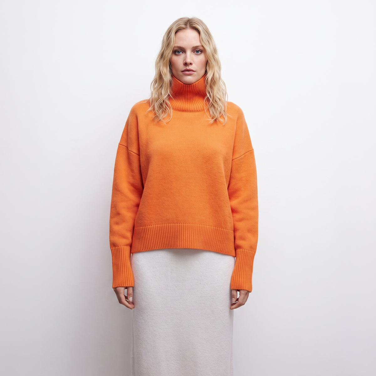 Women's Turtleneck Sweater Short Sleeve Oversized Knit Pullover