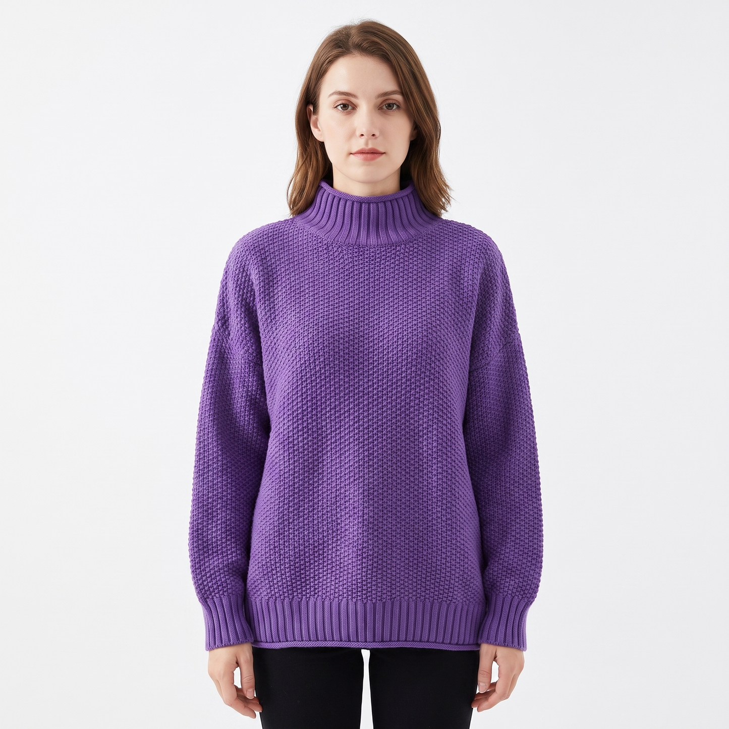 Women's Textured Knit Sweater Oversized Mock Neck Pullover