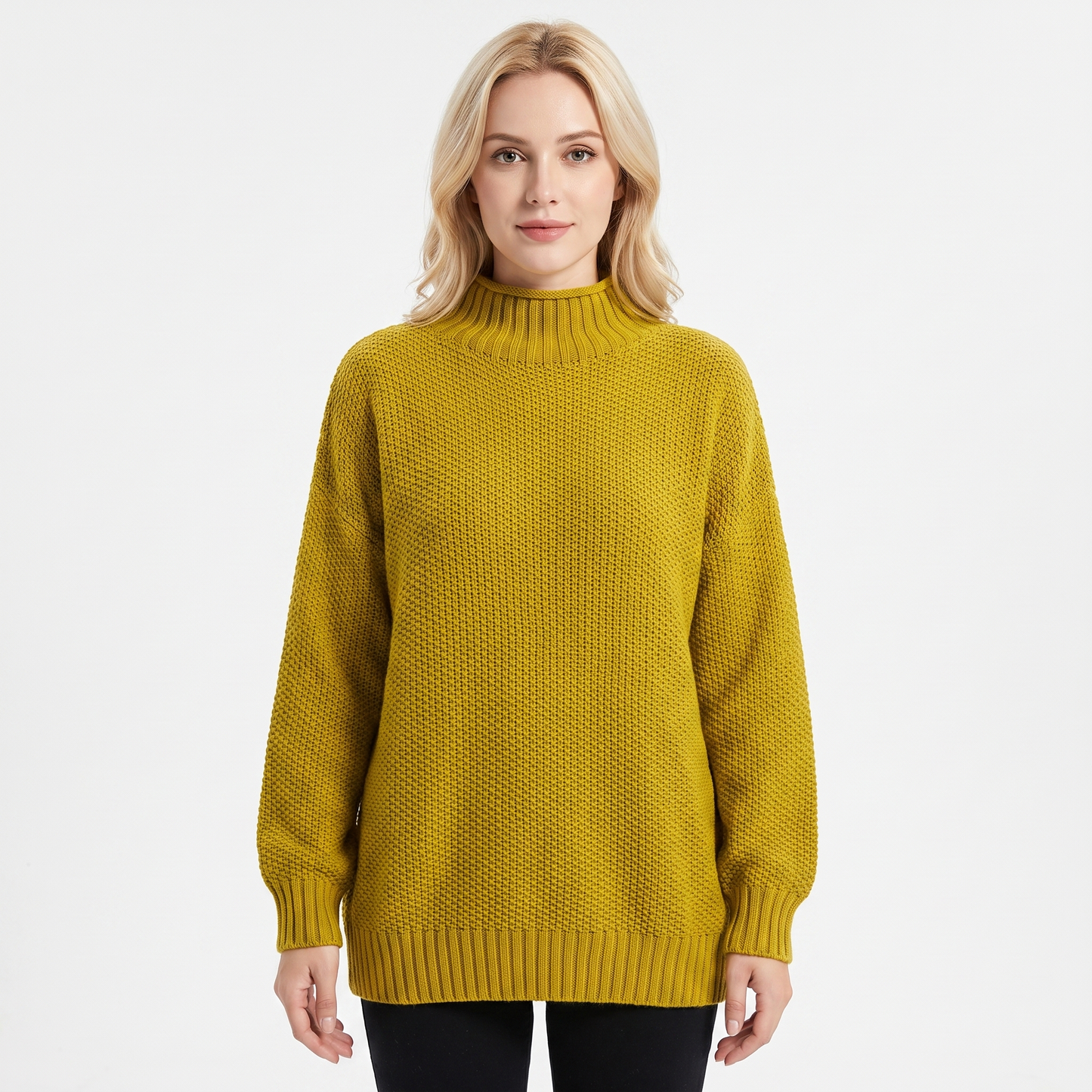 Women's Textured Knit Sweater Oversized Mock Neck Pullover