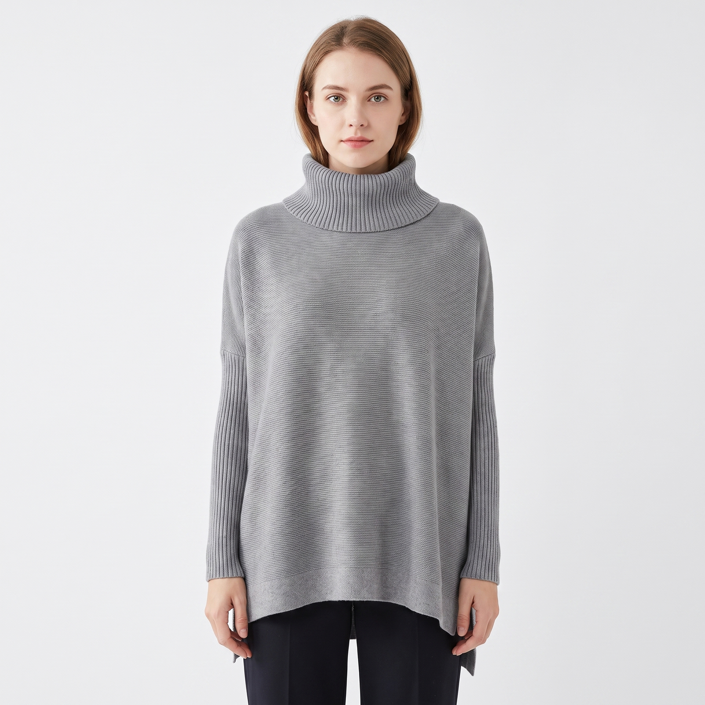Women's Oversized Turtleneck Sweater Long Sleeve Side Slit Tunic