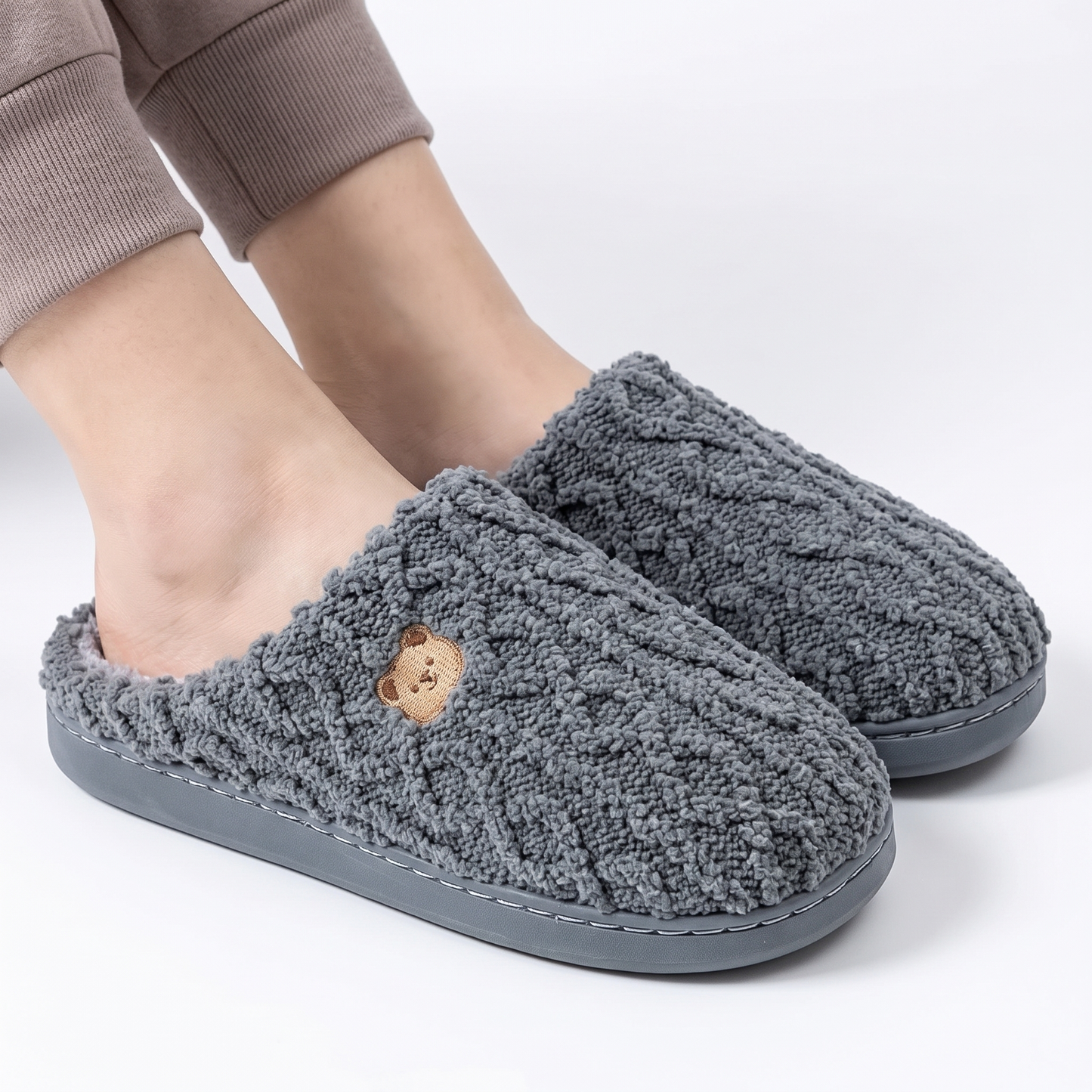 Unisex Cable Knit Slippers Fluffy Fleece Lined House Slippers