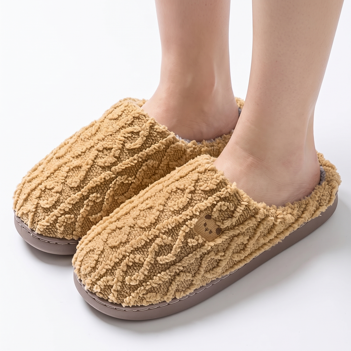 Unisex Cable Knit Slippers Fluffy Fleece Lined House Slippers