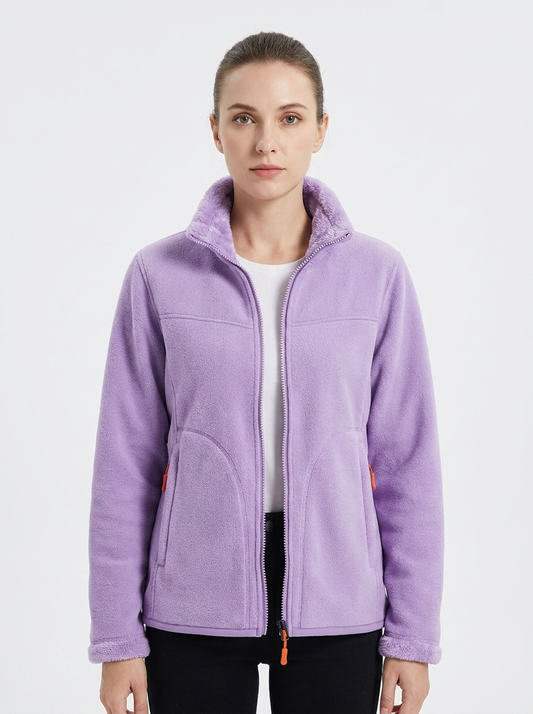Women's Fleece Jacket Sherpa-Lined Stand Collar Zip-Up Winter Coat