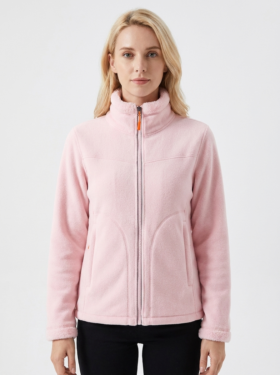 Women's Fleece Jacket Sherpa-Lined Stand Collar Zip-Up Winter Coat