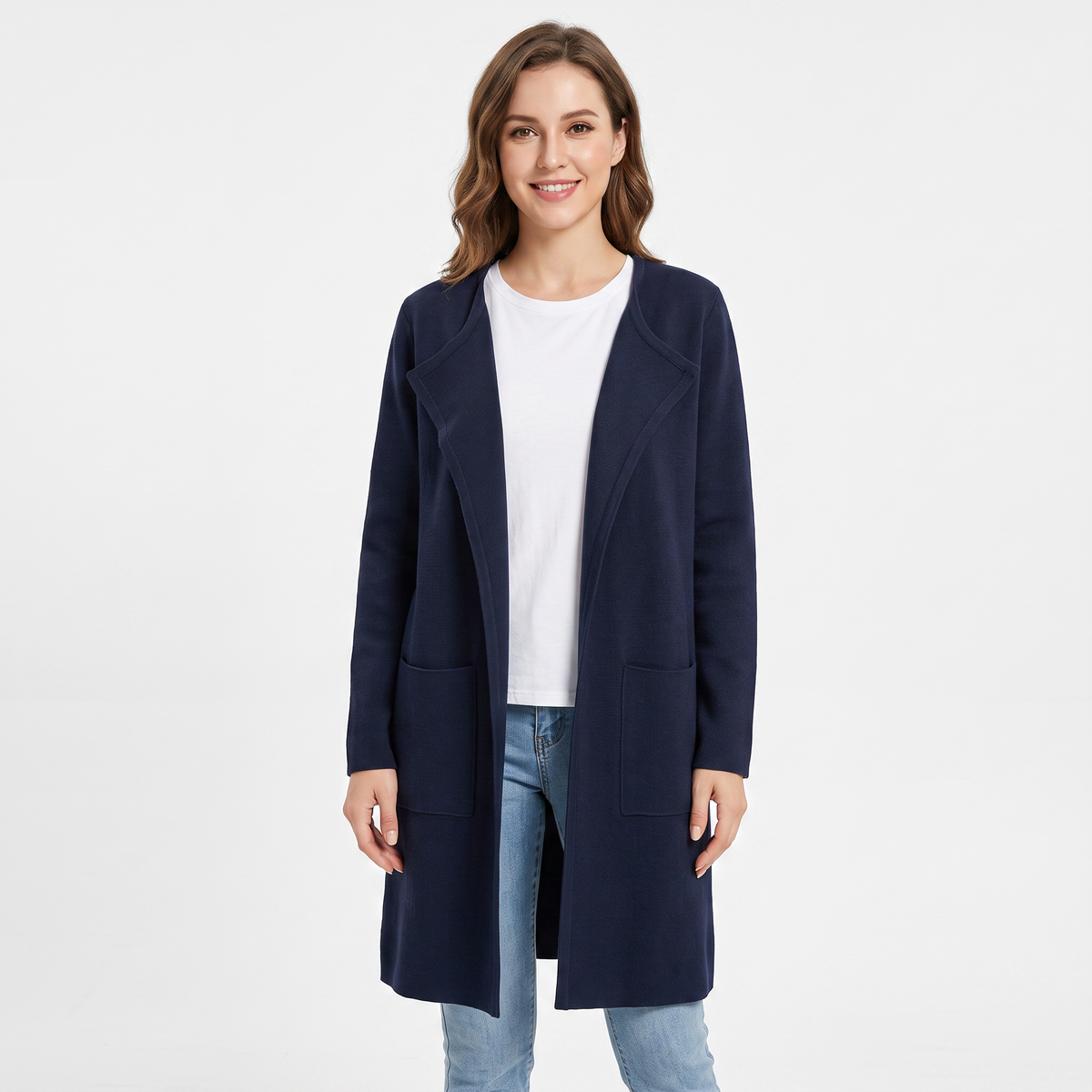 Women's Longline Open Front Cardigan Knit Coat With Pockets