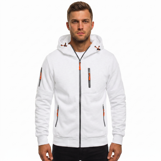 Men's Zip-Up Hoodie Multi Pocket Fleece Athletic Sweatshirt Winter Jacket