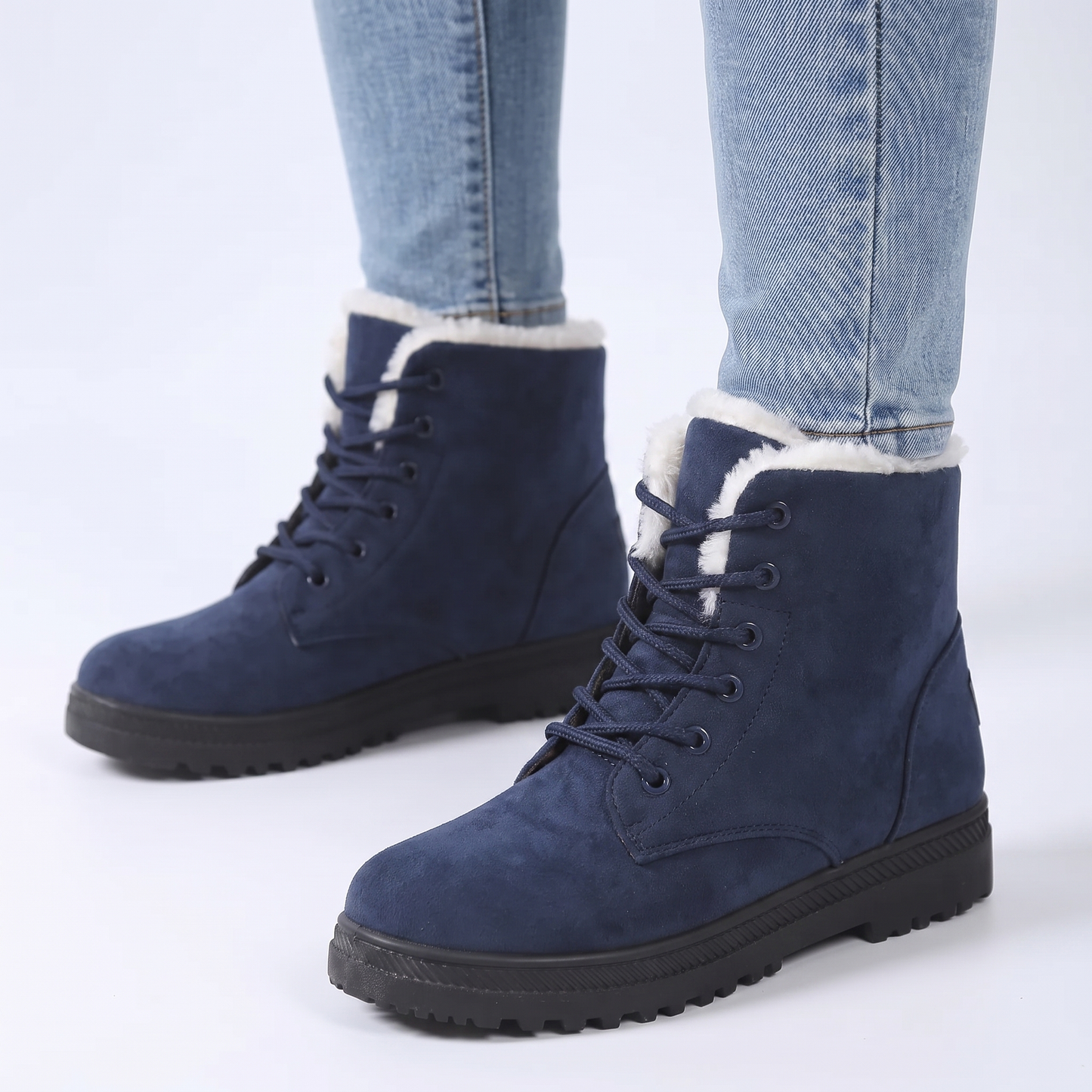 Women's Fur Lined Snow Boots Lace-Up Suede Ankle Winter Boots