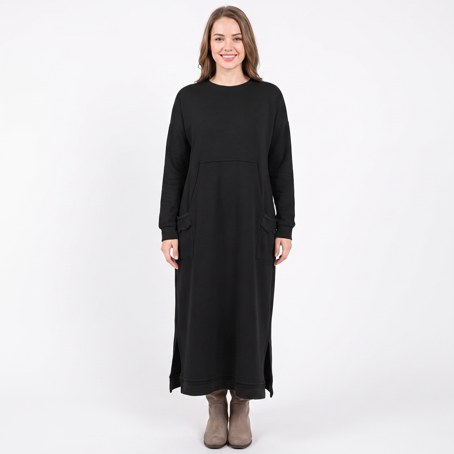 Women's Maxi Hoodie Dress Long Sleeve Fleece Sweatshirt Dress