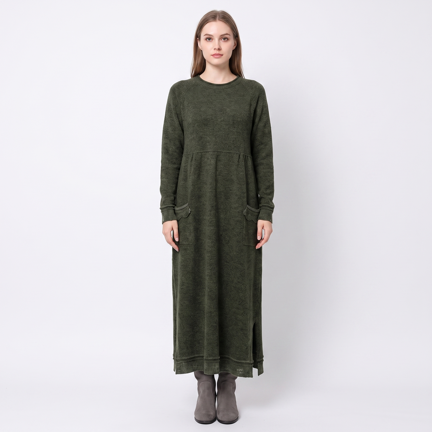 Women's Maxi Hoodie Dress Long Sleeve Fleece Sweatshirt Dress