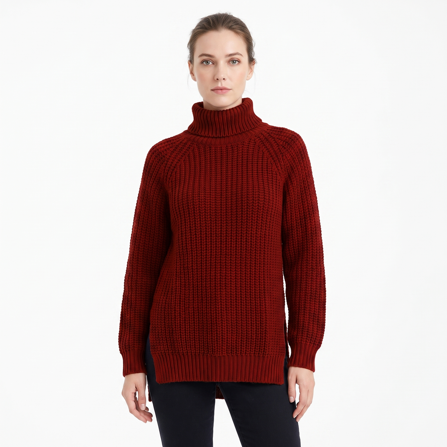 Women's Chunky Turtleneck Sweater Balloon Sleeve Ribbed Knit Pullover