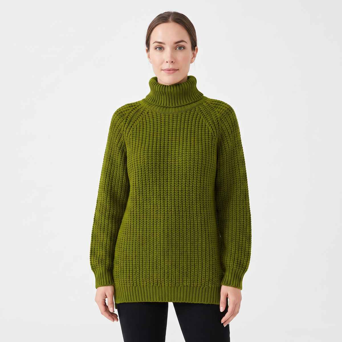 Women's Chunky Turtleneck Sweater Balloon Sleeve Ribbed Knit Pullover