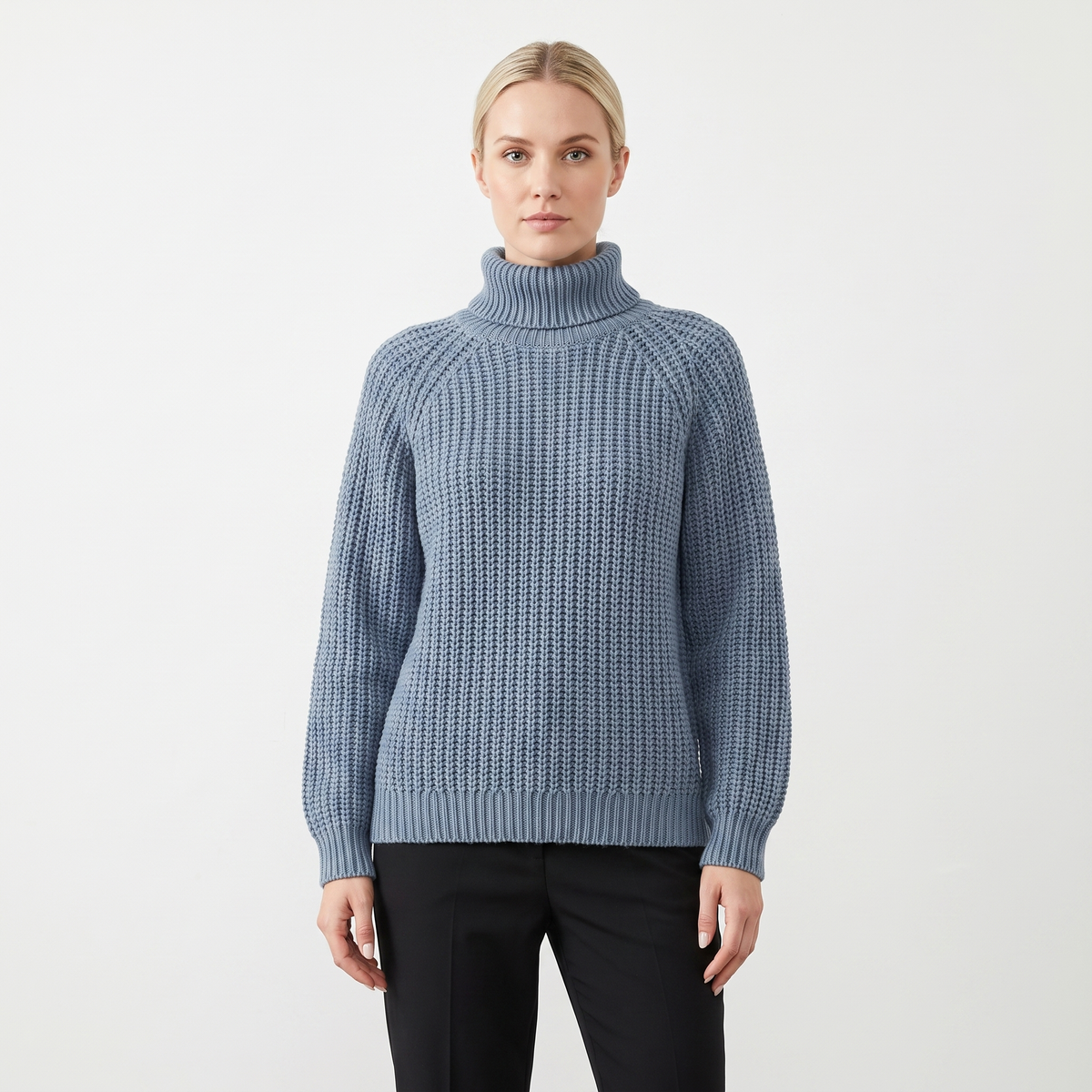 Women's Chunky Turtleneck Sweater Balloon Sleeve Ribbed Knit Pullover