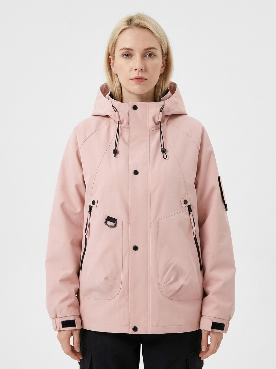 Women's Windbreaker Jacket Hooded Zip-Up Utility Outdoor Winter Coat
