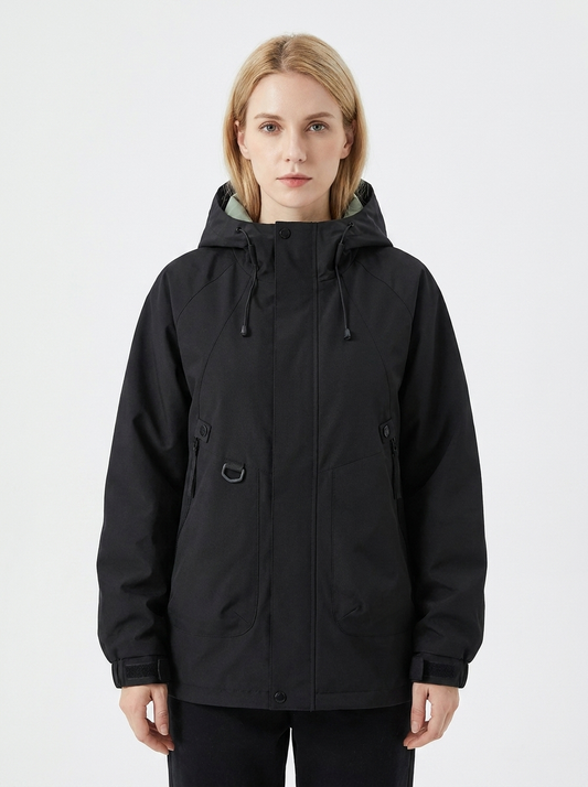 Women's Windbreaker Jacket Hooded Zip-Up Utility Outdoor Winter Coat
